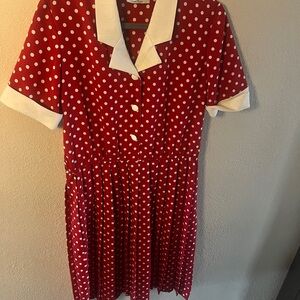 Red Polka Dot Dress with White Trim